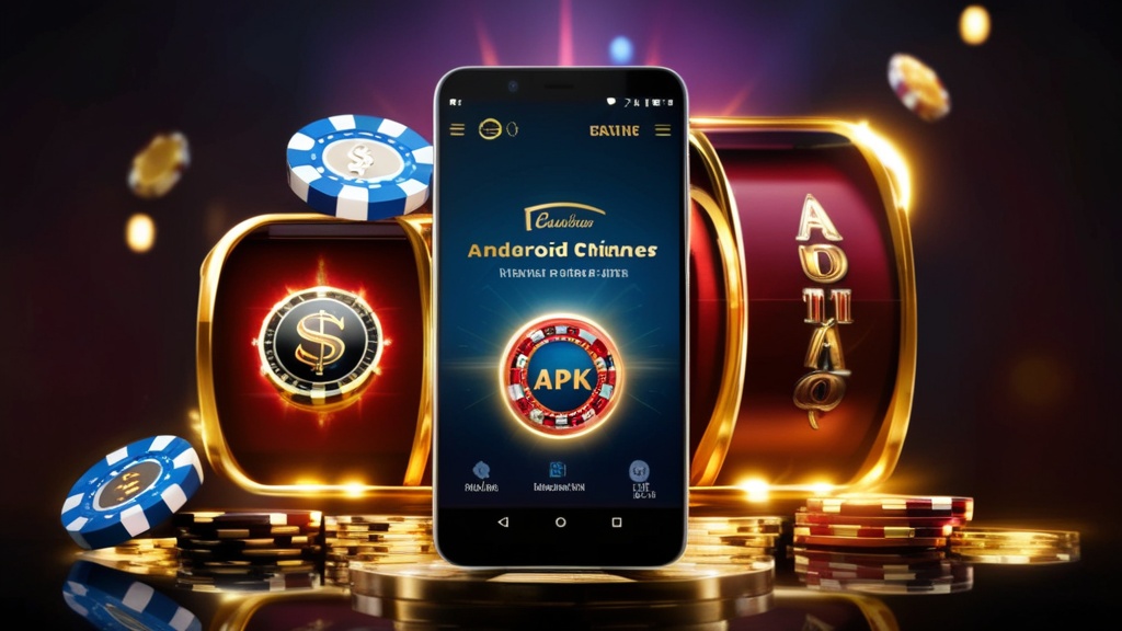 Android phone installing a casino APK in a dark neon casino scene