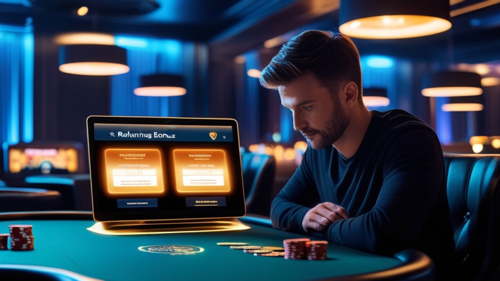 Returning player reviewing a personalized bonus dashboard in a casino setting