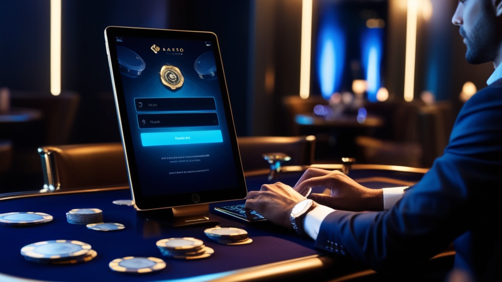 Player entering login details on a casino website in a dark glowing setting