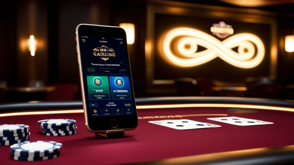 iPhone showing a casino website in a dark neon casino setting